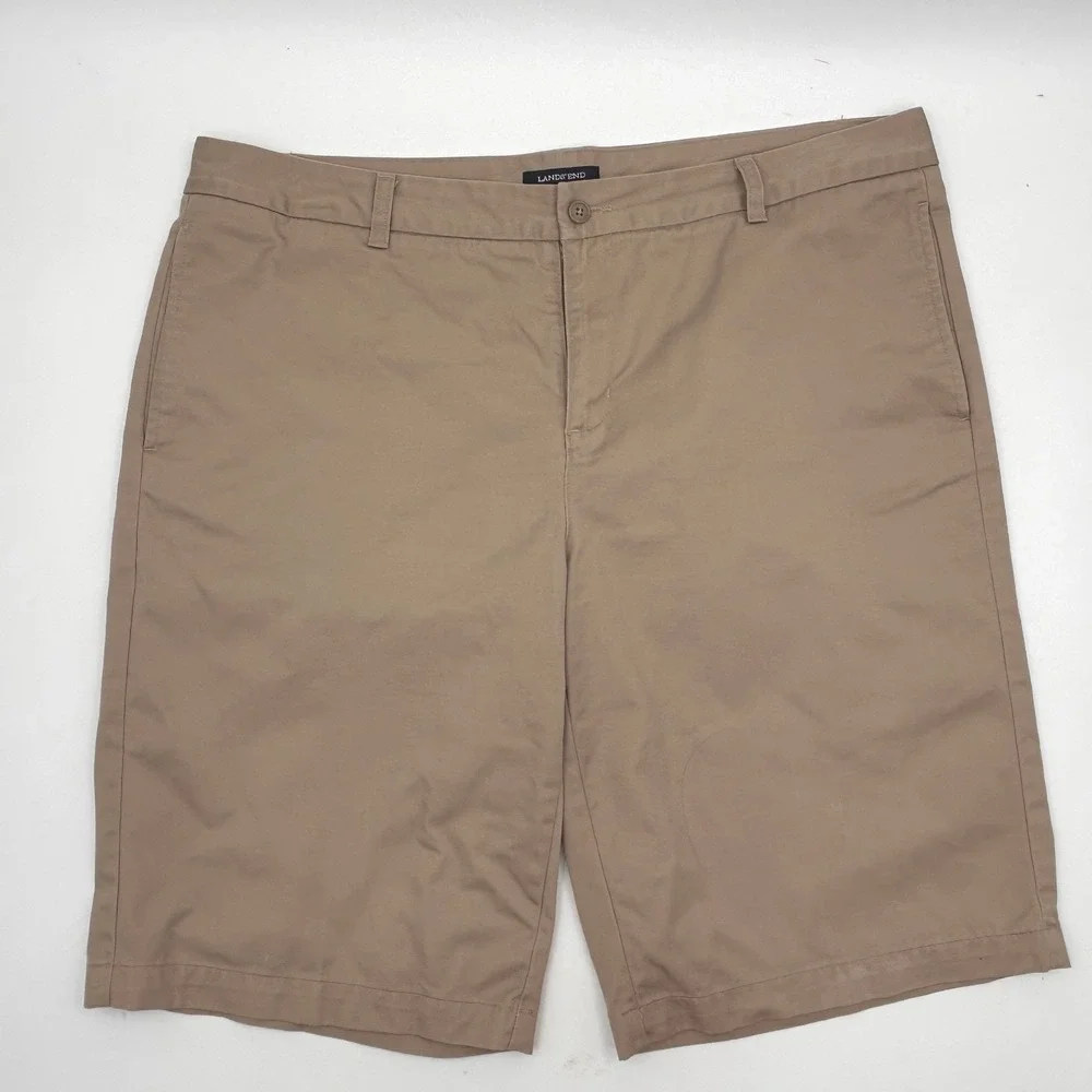 Lands' End Khaki Chino Shorts‎ Womens 18 Tall Beige Casual Classic Fit Preppy